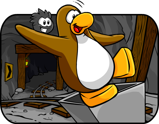 Pingüino explorando una sala de Club Penguin.