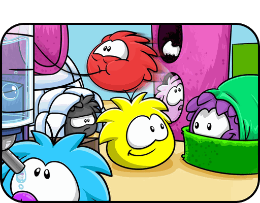 Puffles de colores listos para ayudar.